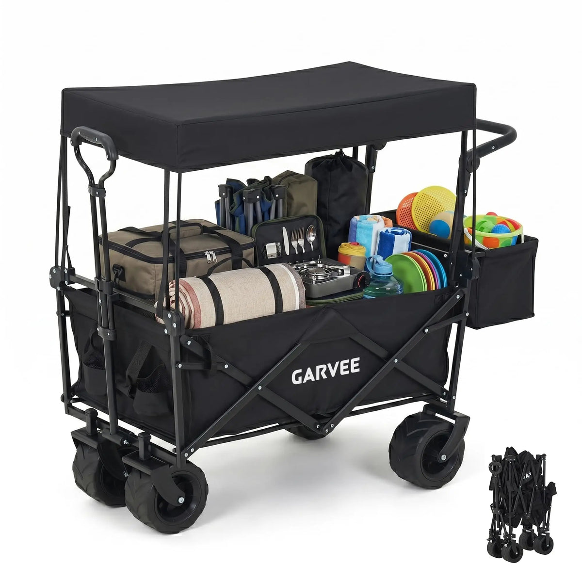 HiMISS Folding Utility Wagon Cart With Removable Canopy for Outdoor Use