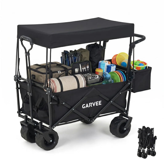 HiMISS Folding Utility Wagon Cart With Removable Canopy for Outdoor Use