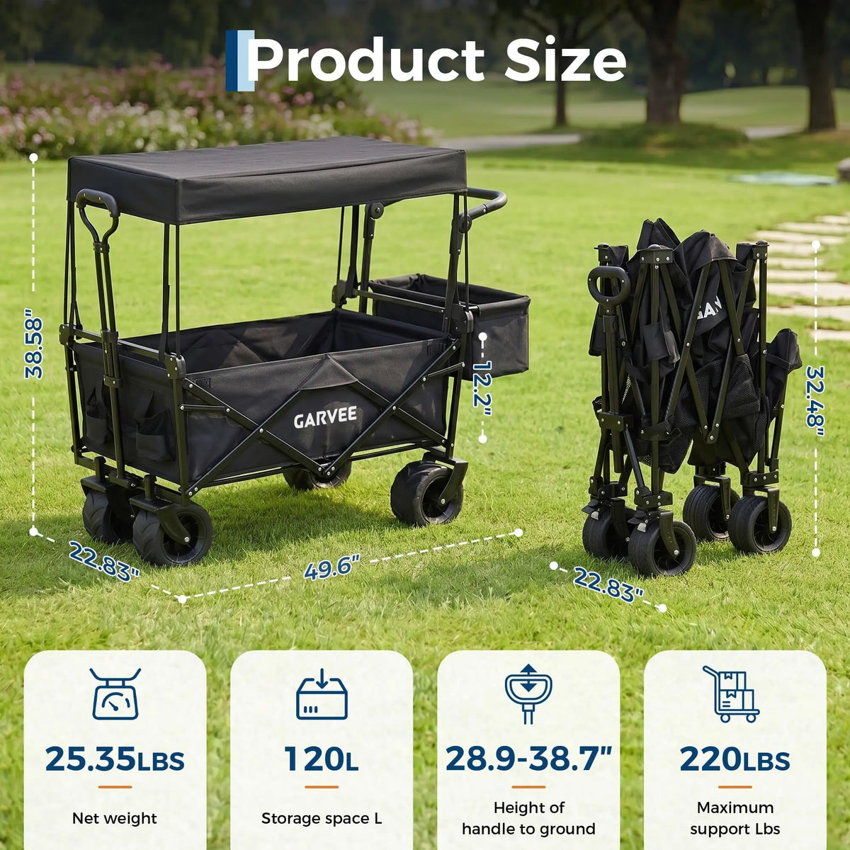 HiMISS Folding Utility Wagon Cart With Removable Canopy for Outdoor Use