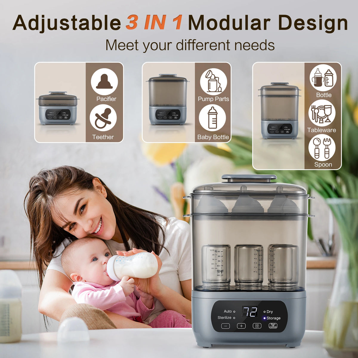 4-in-1 Baby Bottle Sterilizer And Dryer With 72-Hour Storage