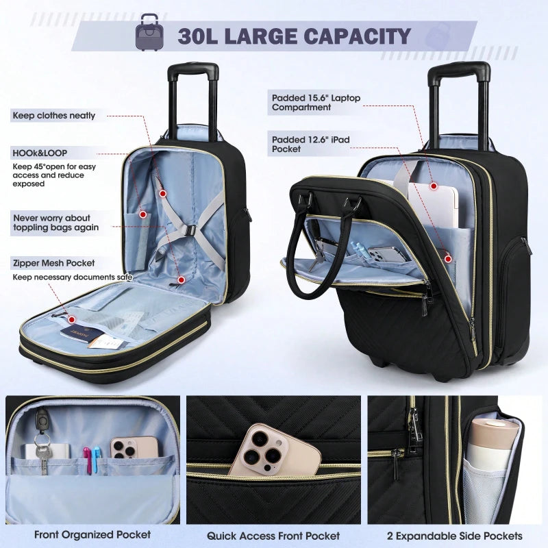 Underseat Softside Carry On Spinner Suitcase With Lock For Travel