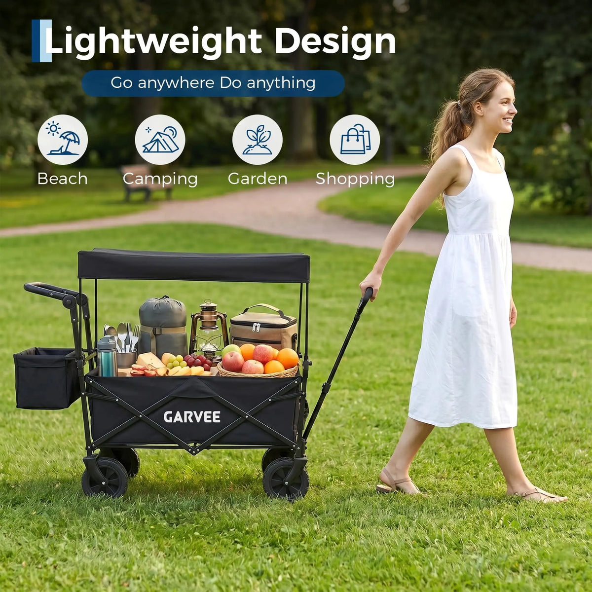 HiMISS Folding Utility Wagon Cart With Removable Canopy for Outdoor Use