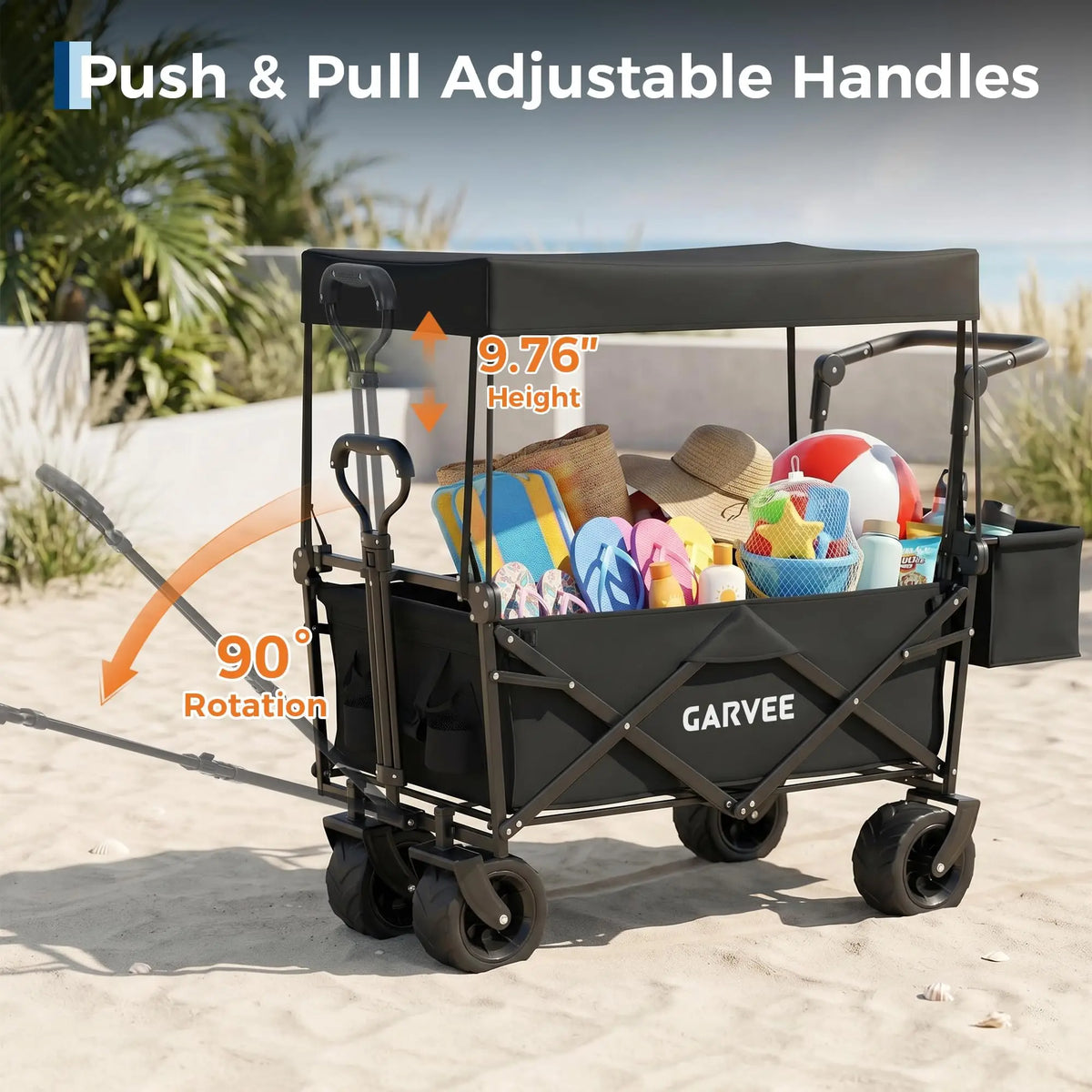 HiMISS Folding Utility Wagon Cart With Removable Canopy for Outdoor Use